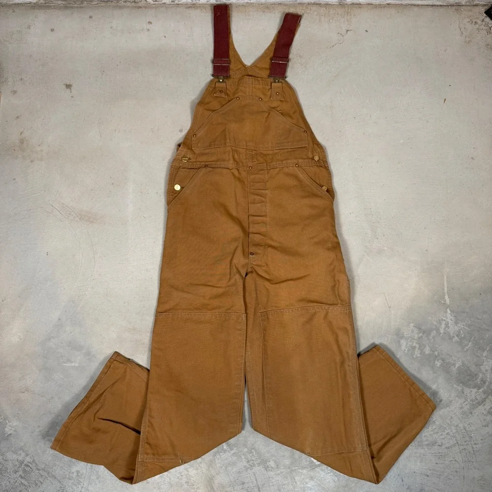 Vintage 70s Carhartt Double Knee Bib Overalls Brown Duck Canvas USA Made 34x30